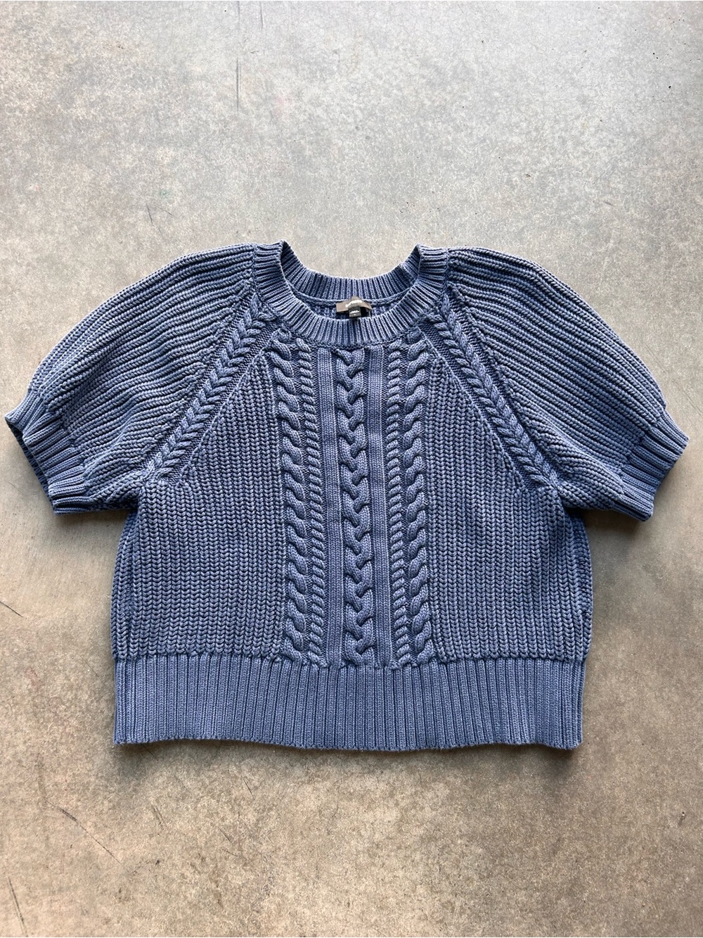 Express Blue Cable Knit Short Sleeve Sweater Women’s Large Chunky Crewneck